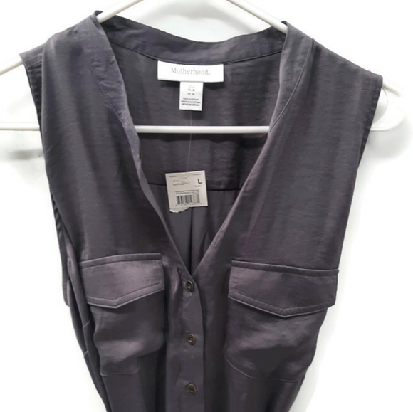 NWT Motherhood Maternity sleeveless button up tie waist dress Large - Picture 4 of 13